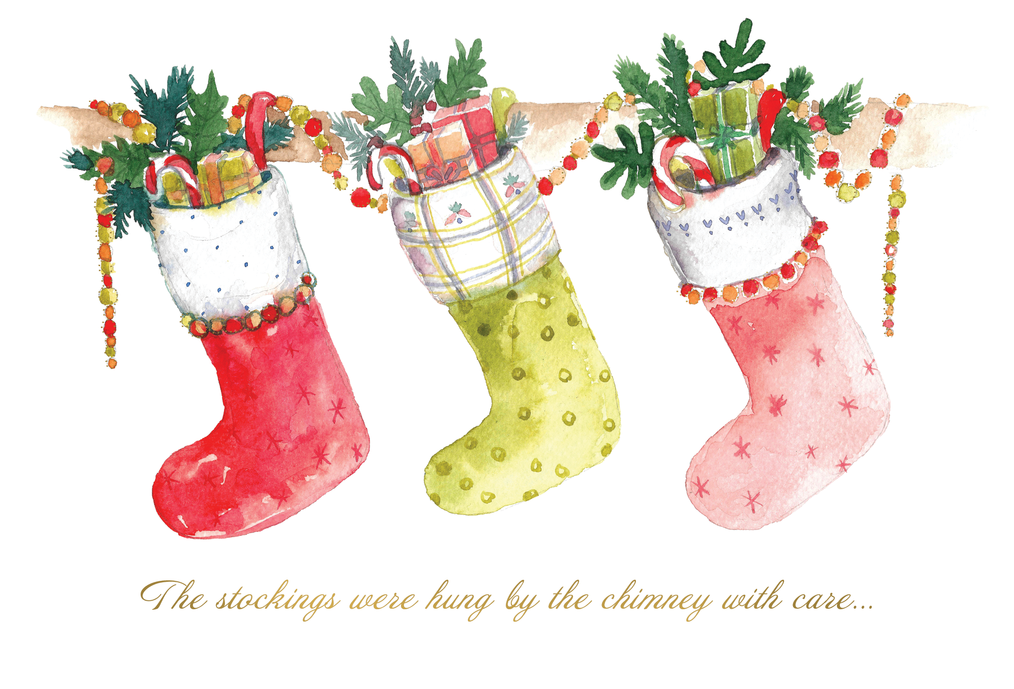Watercolor Stockings Christmas Card - Cardmore